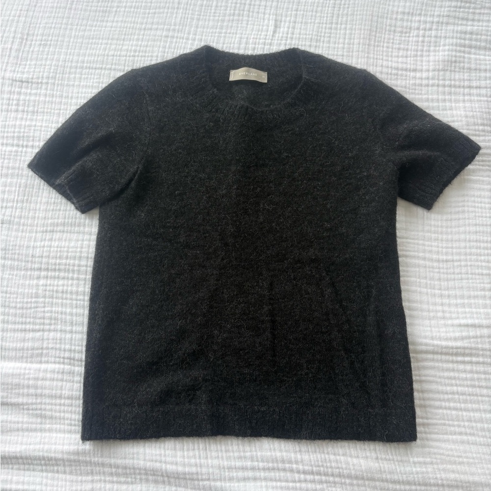 Everlane Alpaca Black Short Sleeve Crew Sweater | Size XS